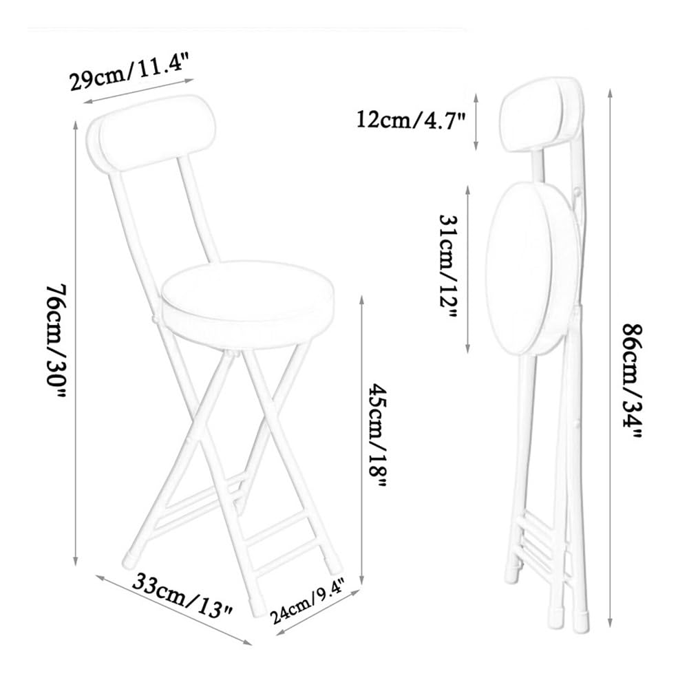 18in Tall Foldable Upholstered Kitchen Stool with Backrest and Footrest D171603