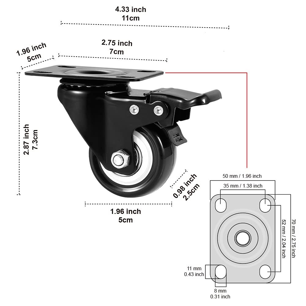 2" Caster Wheels Set of 4 with Brake N13622