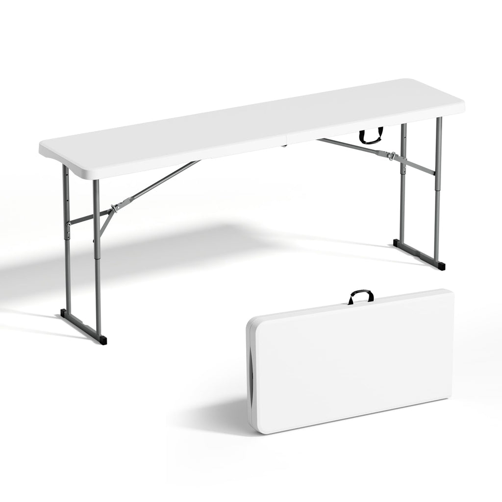 White 6 FT Narrow Folding Table with Carrying Handle Q10144