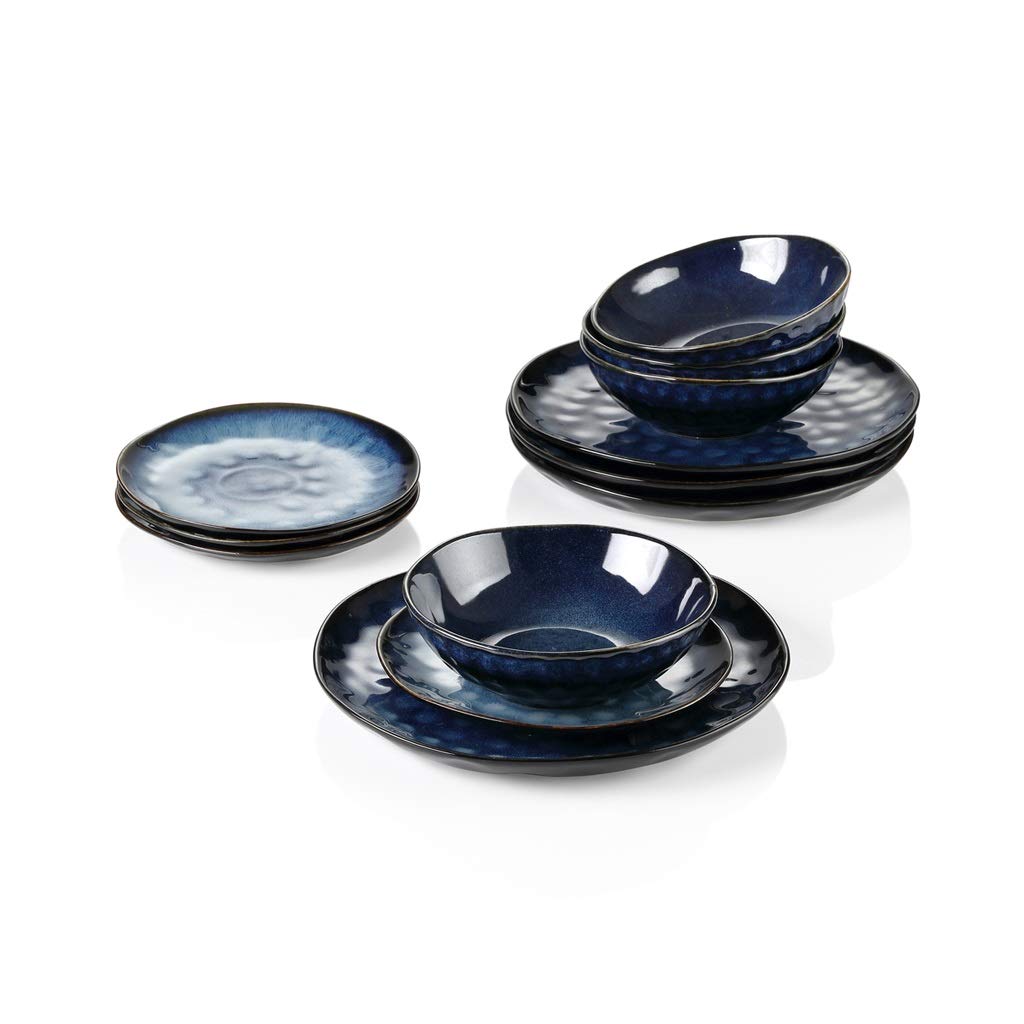 Blue 12-Piece Ceramic Stoneware Dinner Set M985