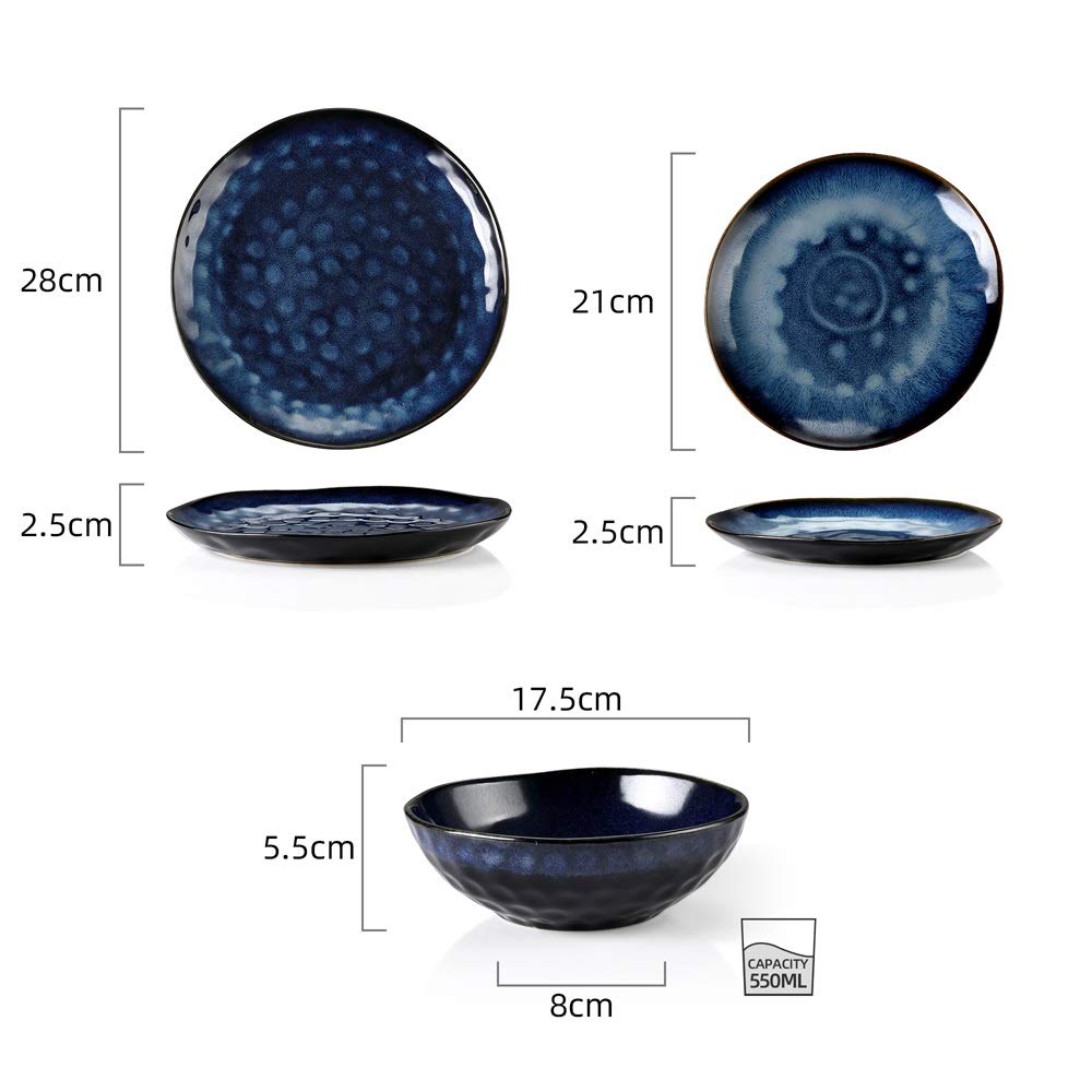 Blue 12-Piece Ceramic Stoneware Dinner Set M985