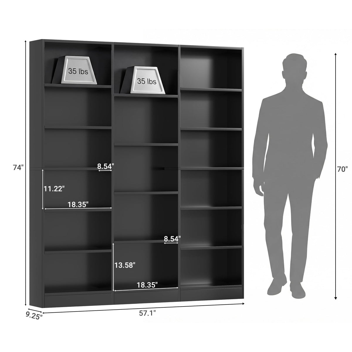 Black 6 Tier 17 Shelf Bookshelf Z9434