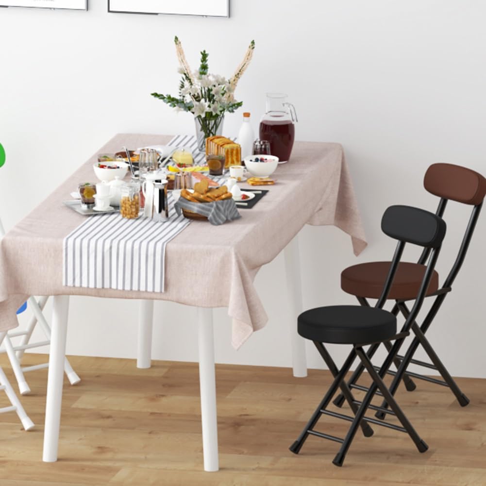 18in Tall Foldable Upholstered Kitchen Stool with Backrest and Footrest D171603