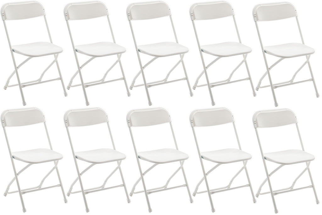 White Plastic Folding Chairs Set of 10 Steel Frame I9030