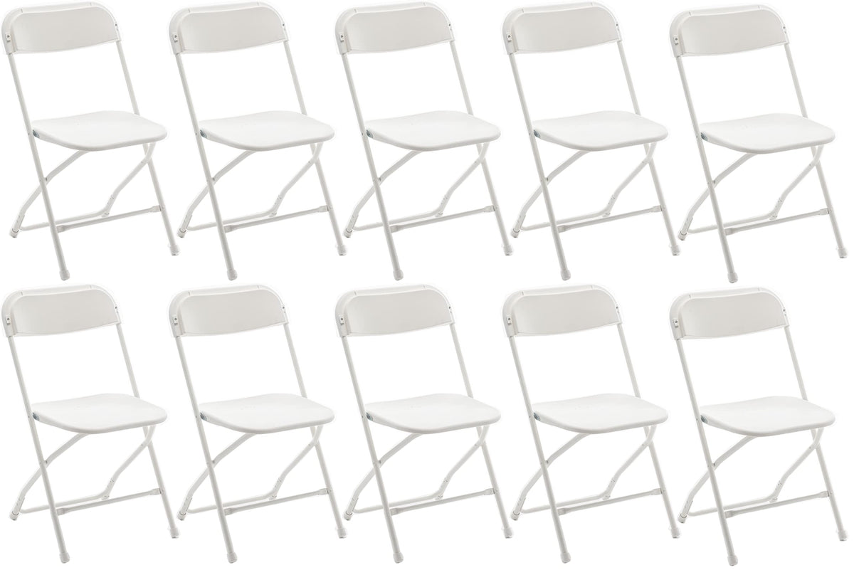 White Plastic Folding Chairs Set of 10 Steel Frame I9030
