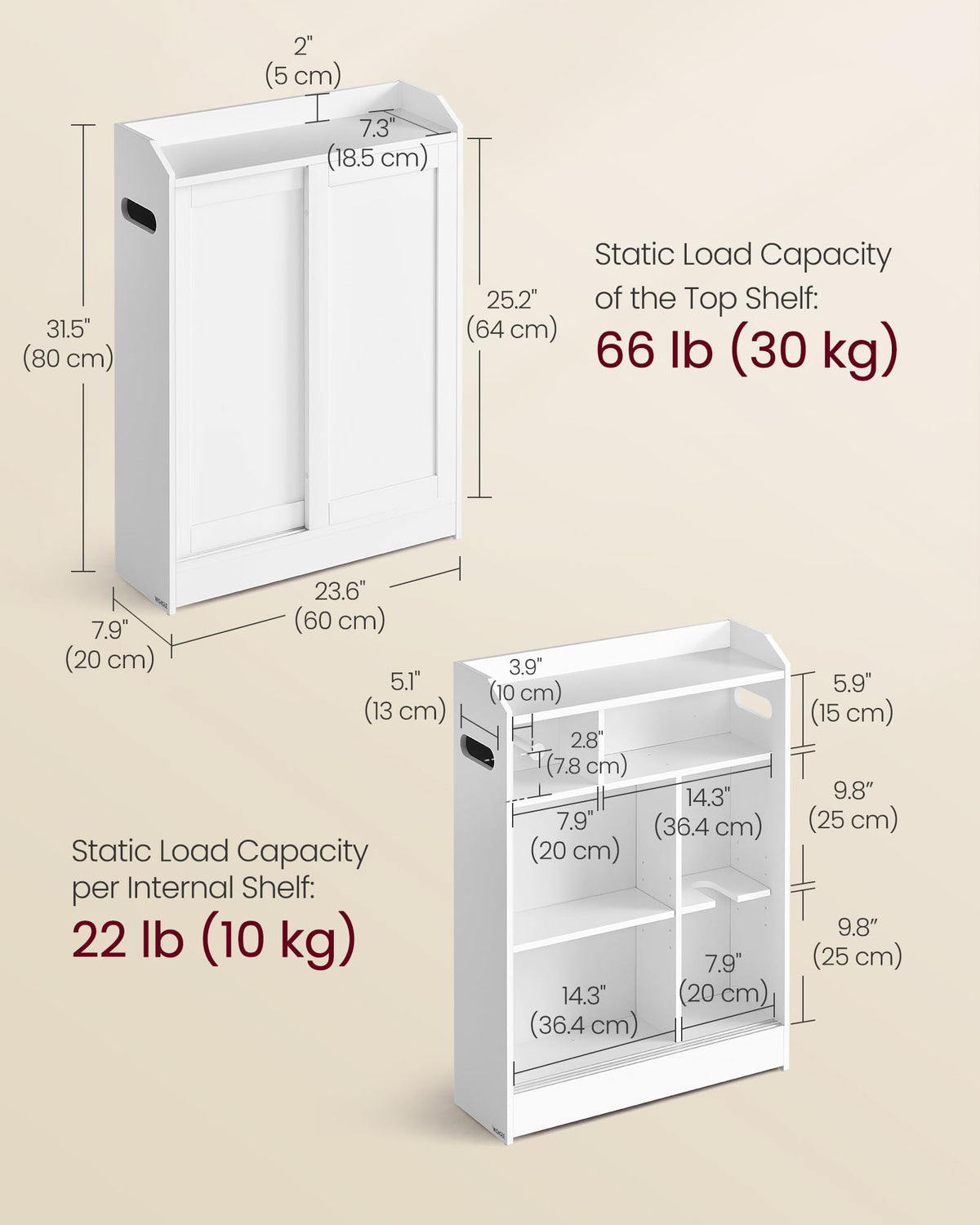 Slim Bathroom Storage Cabinet with Sliding Doors K879