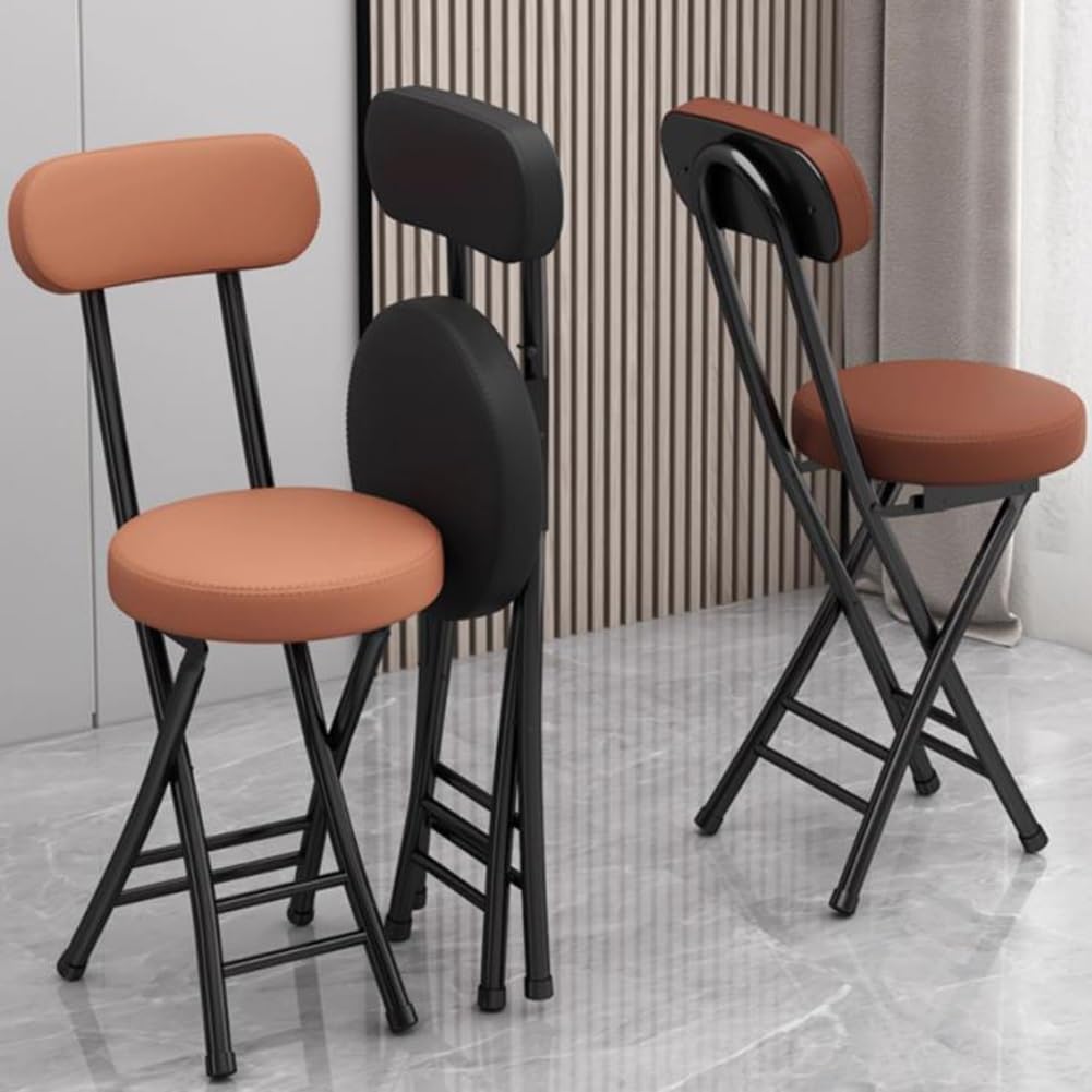 18in Tall Foldable Upholstered Kitchen Stool with Backrest and Footrest D171603