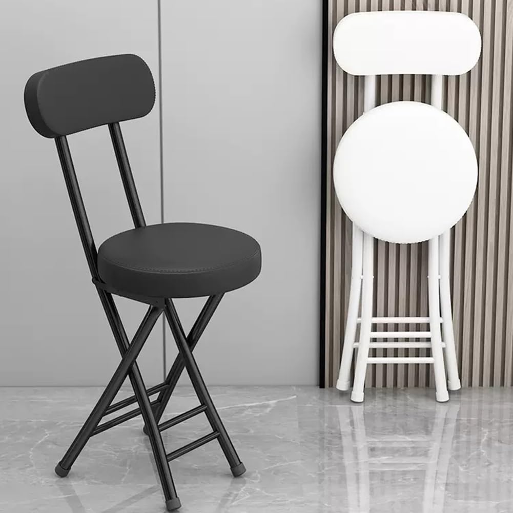 18in Tall Foldable Upholstered Kitchen Stool with Backrest and Footrest D171603