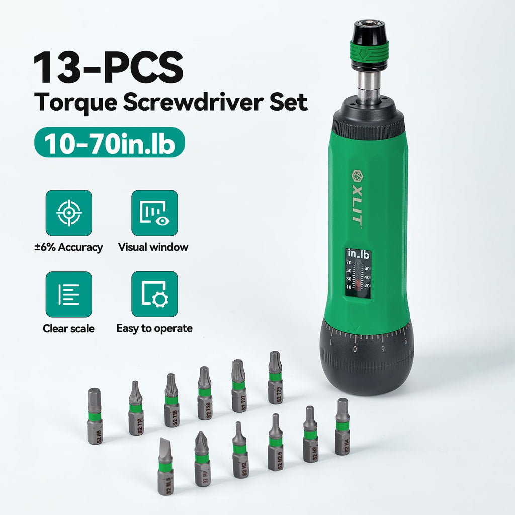 Adjustable Torque Screwdriver Set, 13-Piece 1/4" Hex Quick Release T9962