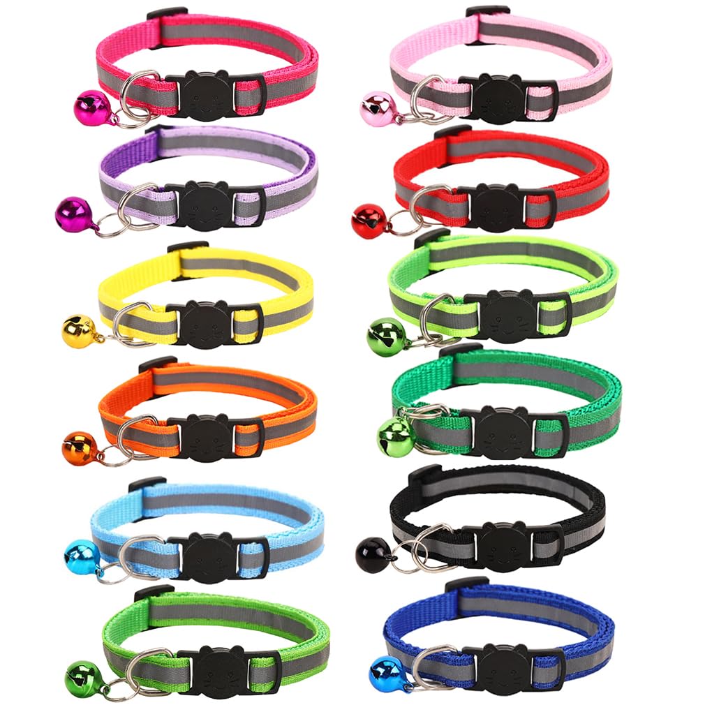 12 Pack Reflective Breakaway Cat Collars with Bell O8429
