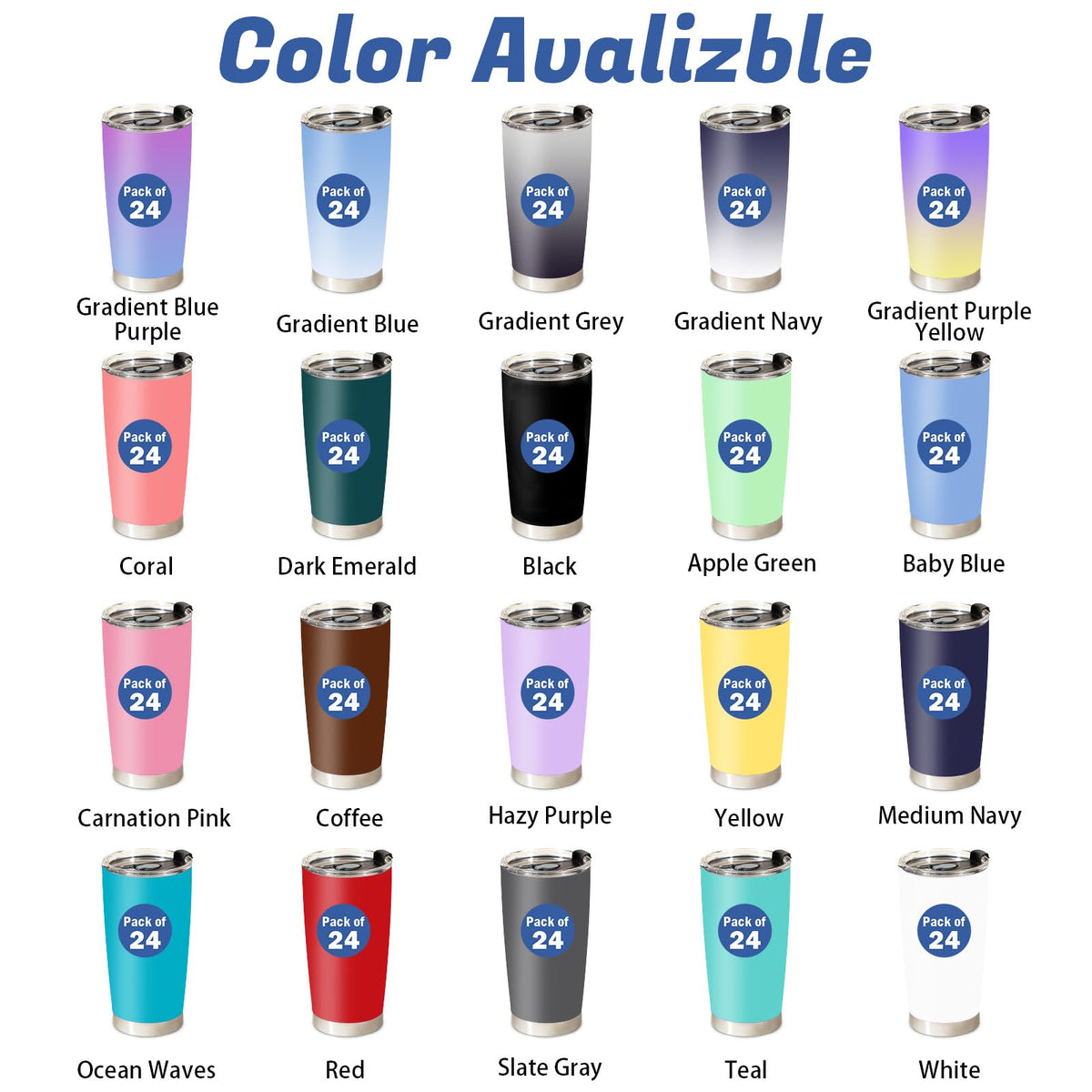 Stainless Steel Tumblers 20 oz Set of 6 V698495