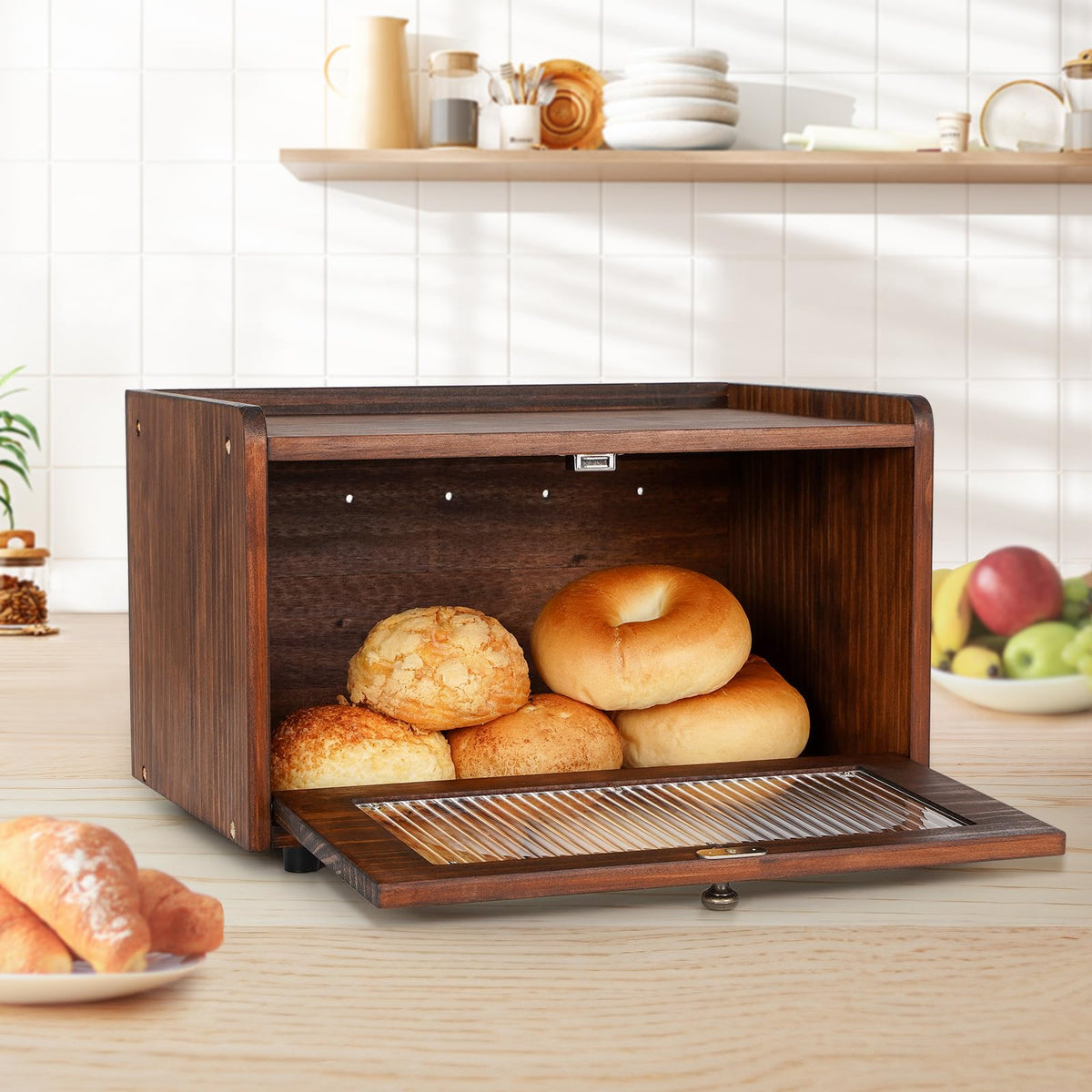Wooden Bread Box with Acrylic Window U34372