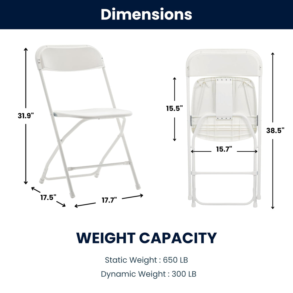 White Plastic Folding Chairs Set of 10 Steel Frame I9030