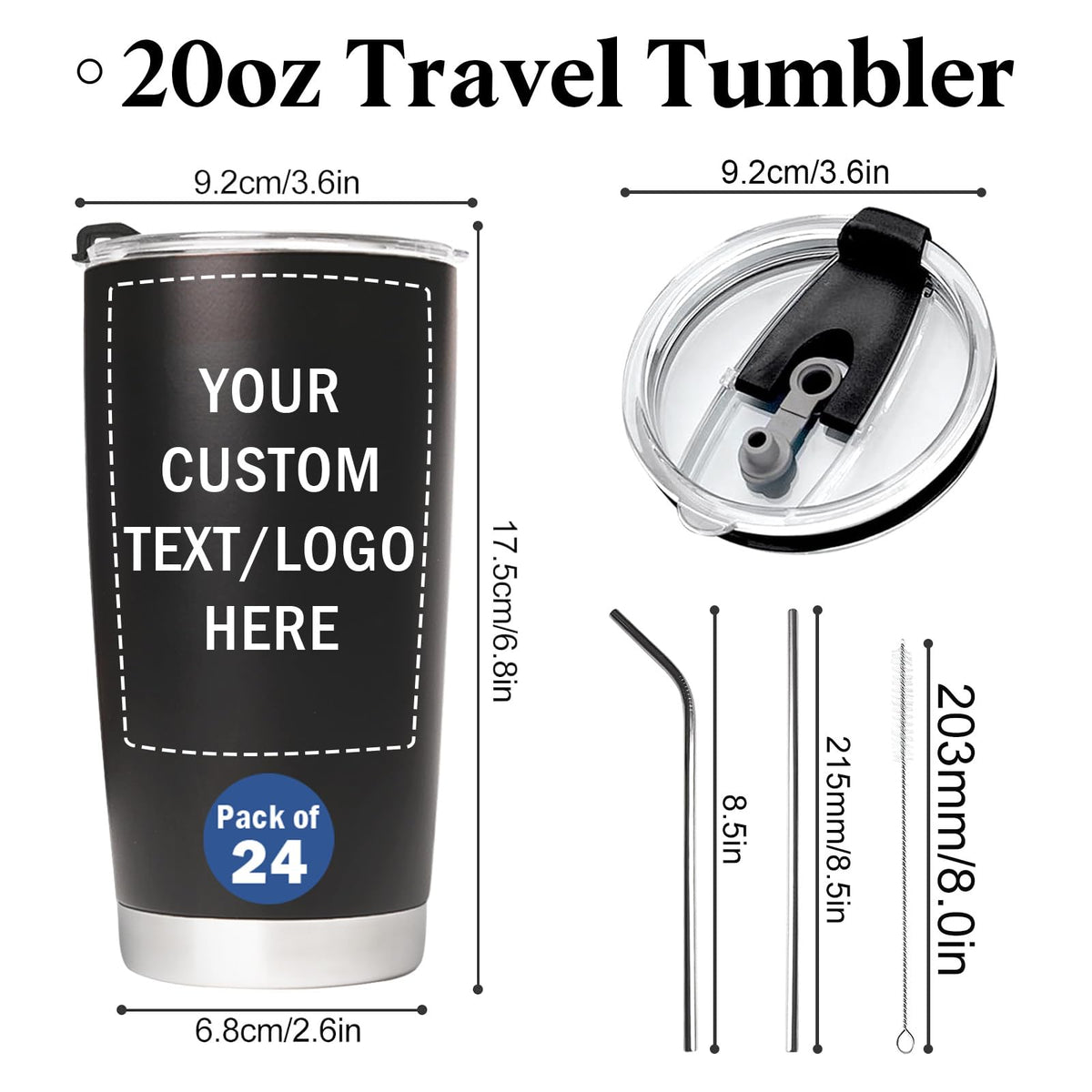Stainless Steel Tumblers 20 oz Set of 6 V698495