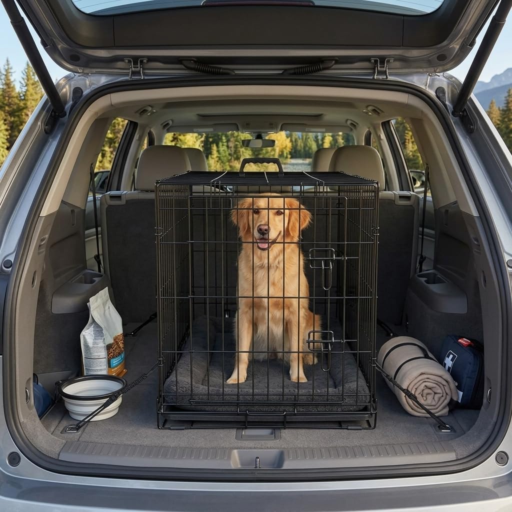 48 Inch Heavy Duty Folding Metal Wire Dog Crate with Double Doors B645747