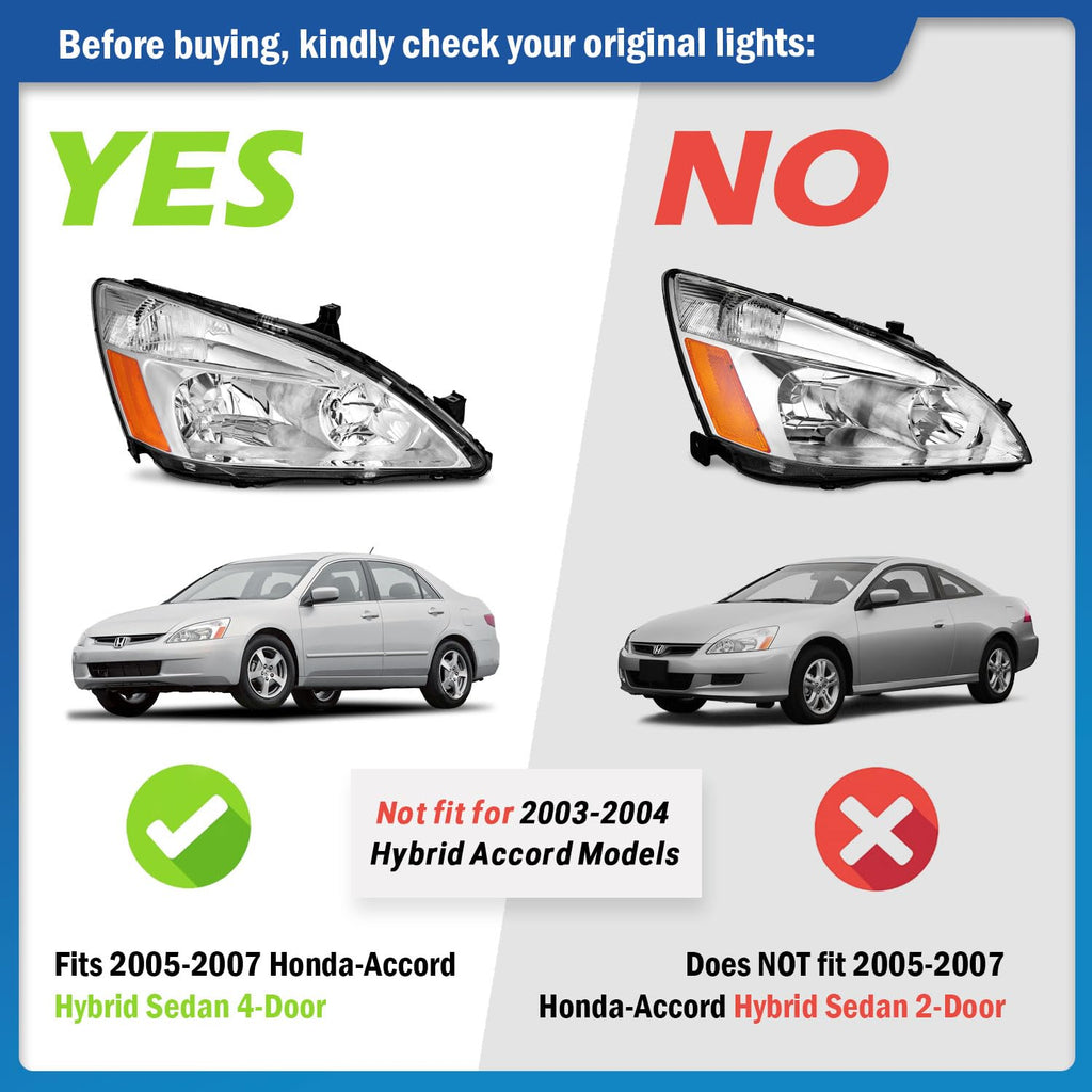 Headlights for 2003-2007 Honda Accord Chrome Housing Amber Reflector Left+Right Y68402