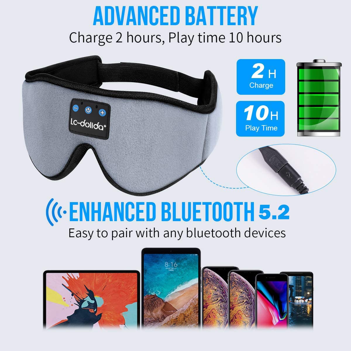 Sleep Mask with Bluetooth Headphones Cotton U4847