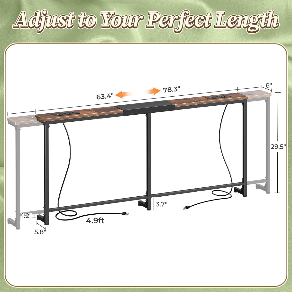Extendable Behind Couch Table with Outlets Z16565