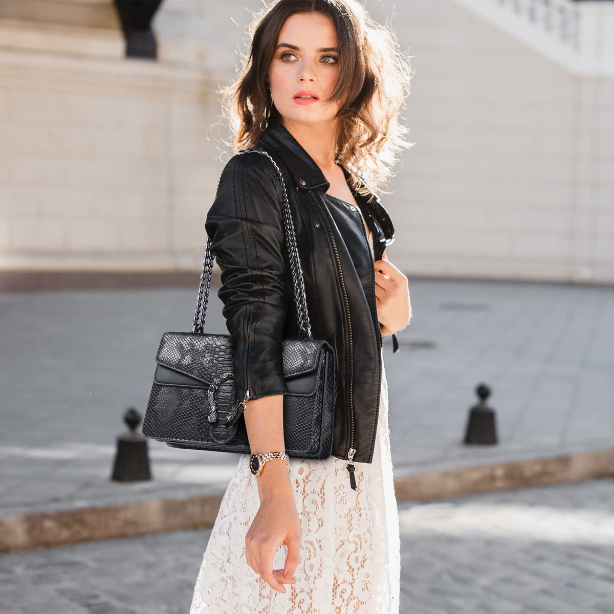 Snake Printed Leather Crossbody Bag Y126948