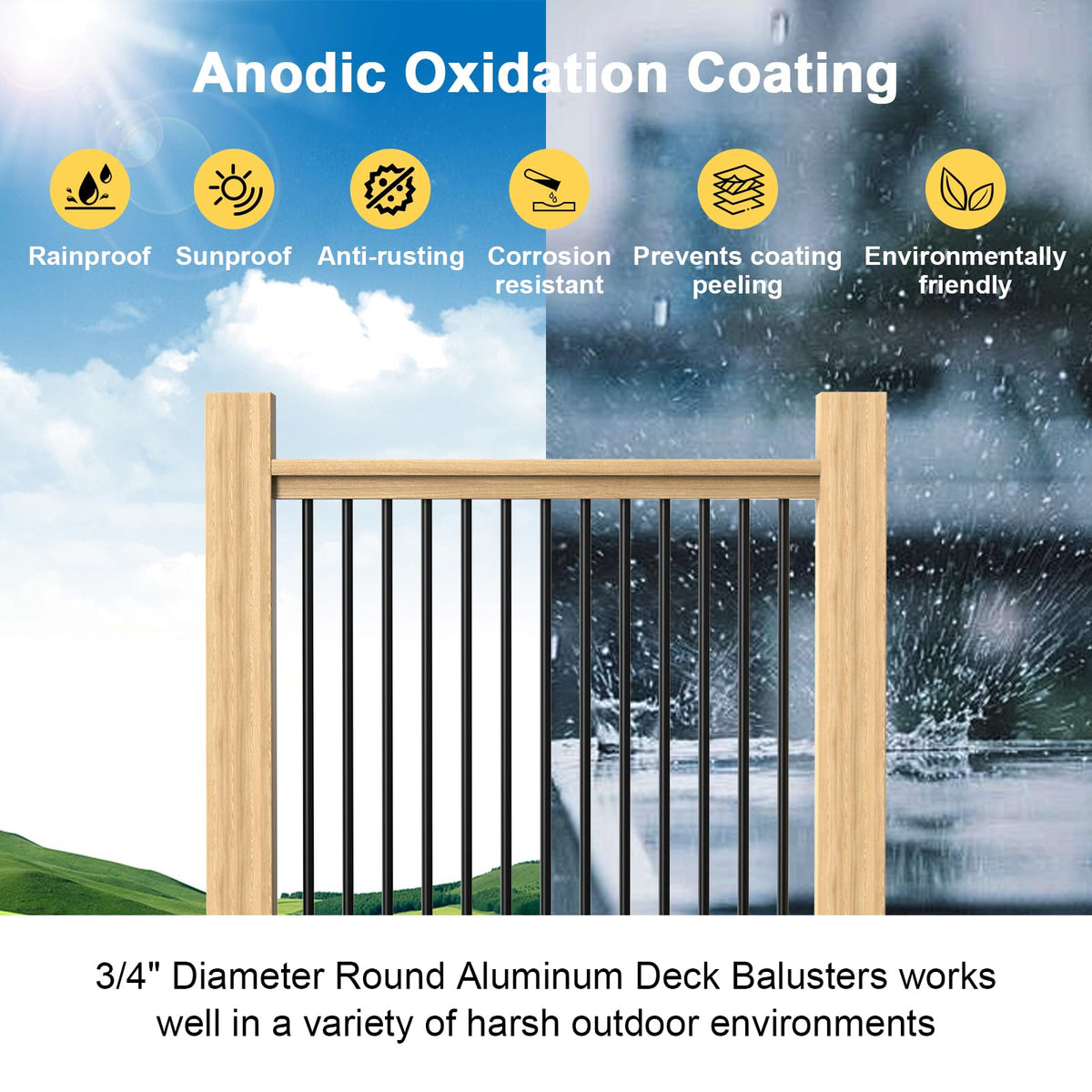 100 Pack 26" Round Black Aluminum Deck Balusters F159003