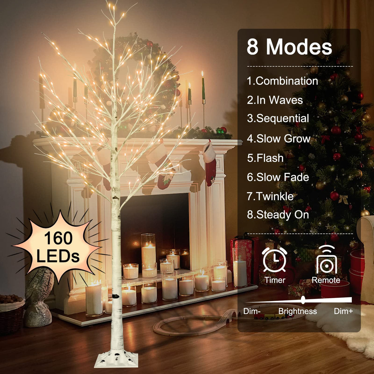 6FT Lighted Birch Tree with 160 LEDs Warm White Lights I7034
