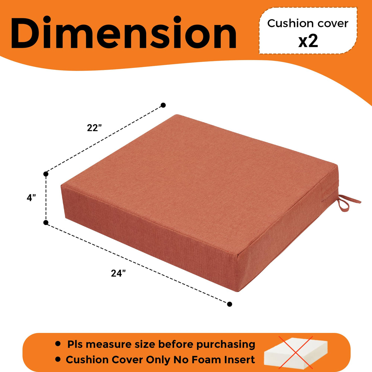 Water Repellent Cushion Cover 2 Pack 24x22x4 Inch I622844