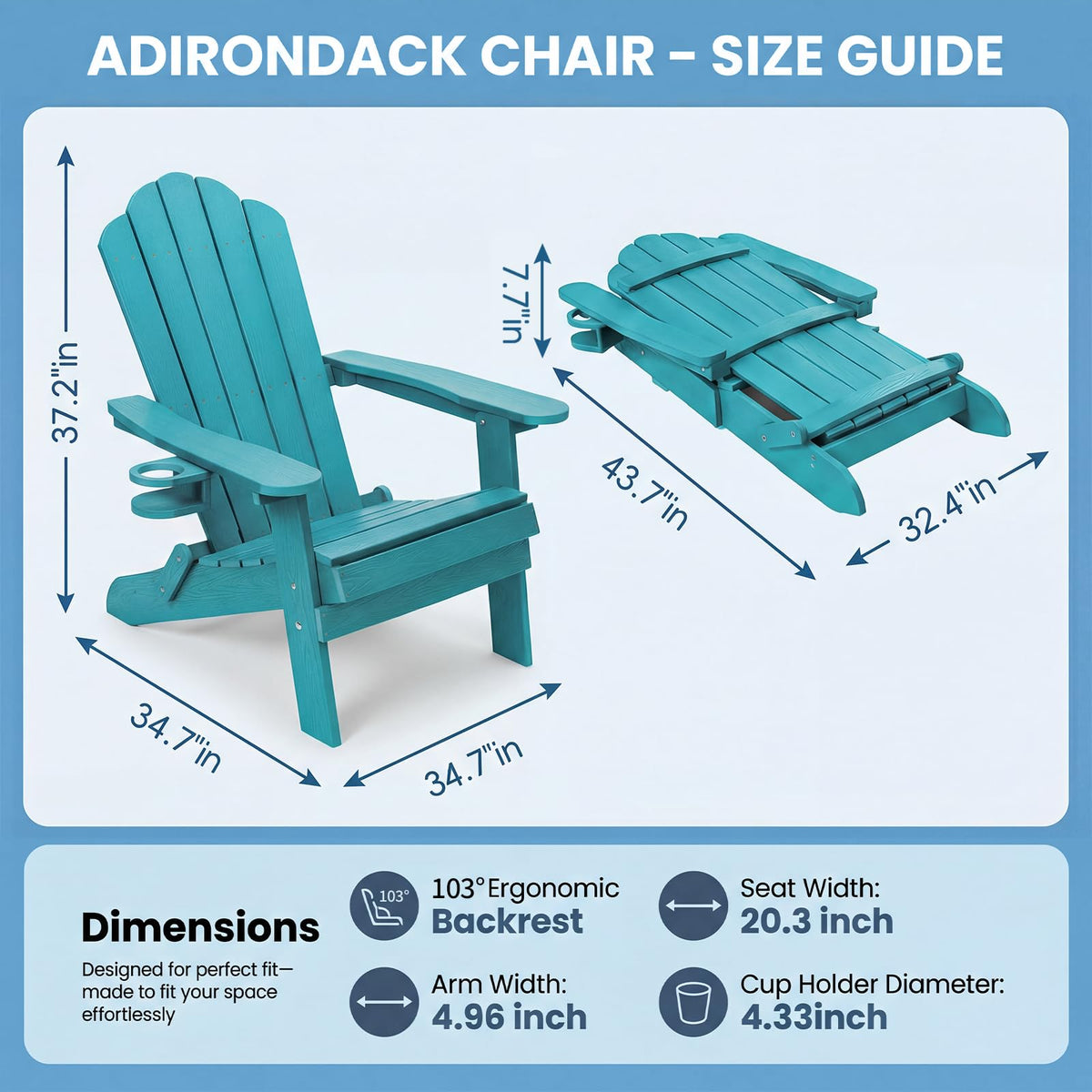 Folding Adirondack Chairs Set of 4 All-Weather Outdoor Chair with Cup Holder X830