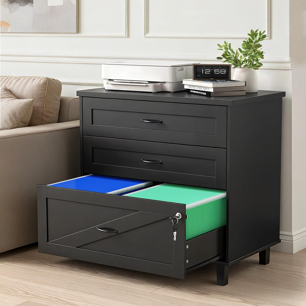 3-Drawer Wooden File Cabinet with Lock C1670