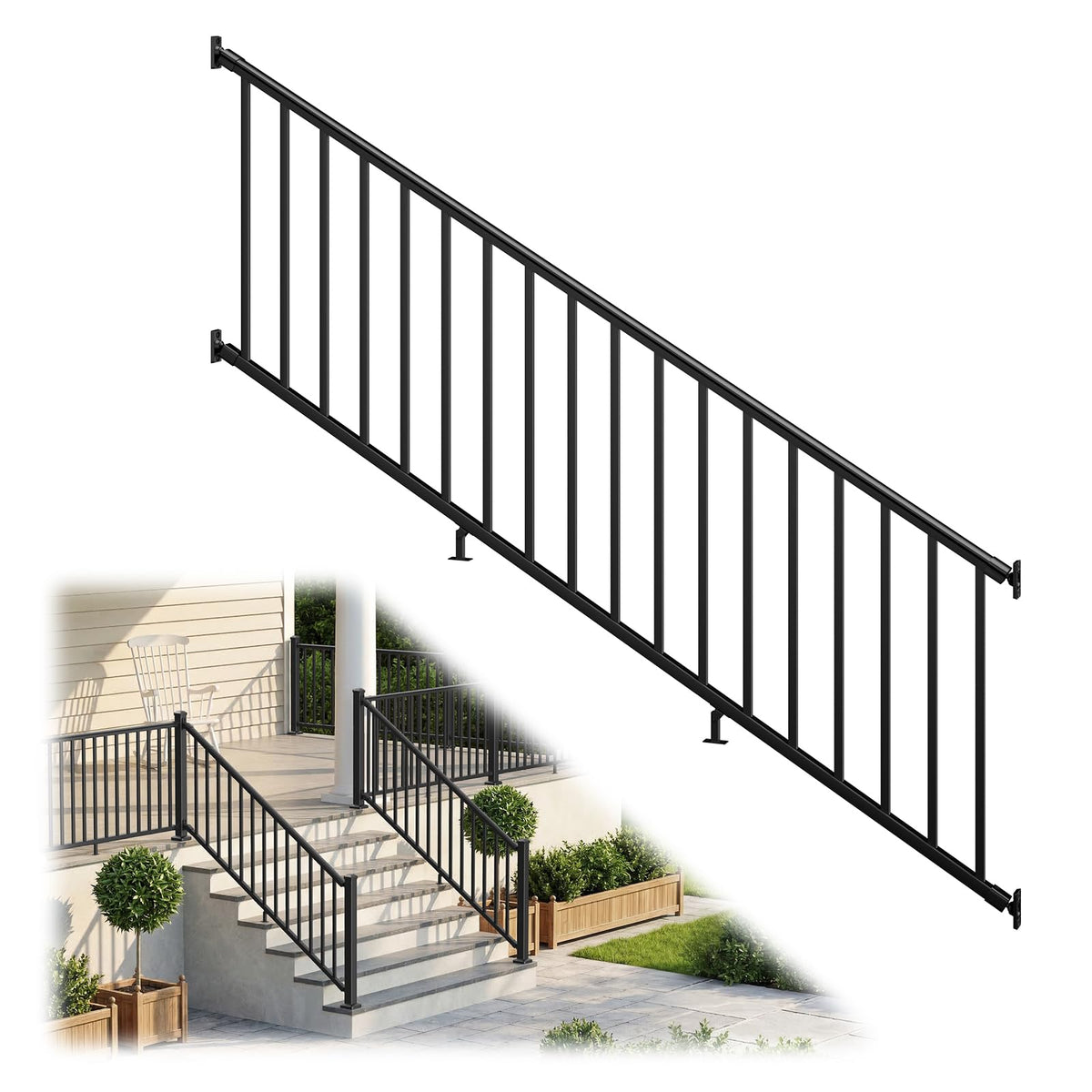 36 in. x 8 ft. Matte Black Aluminum Stair Railing Kit Y889912