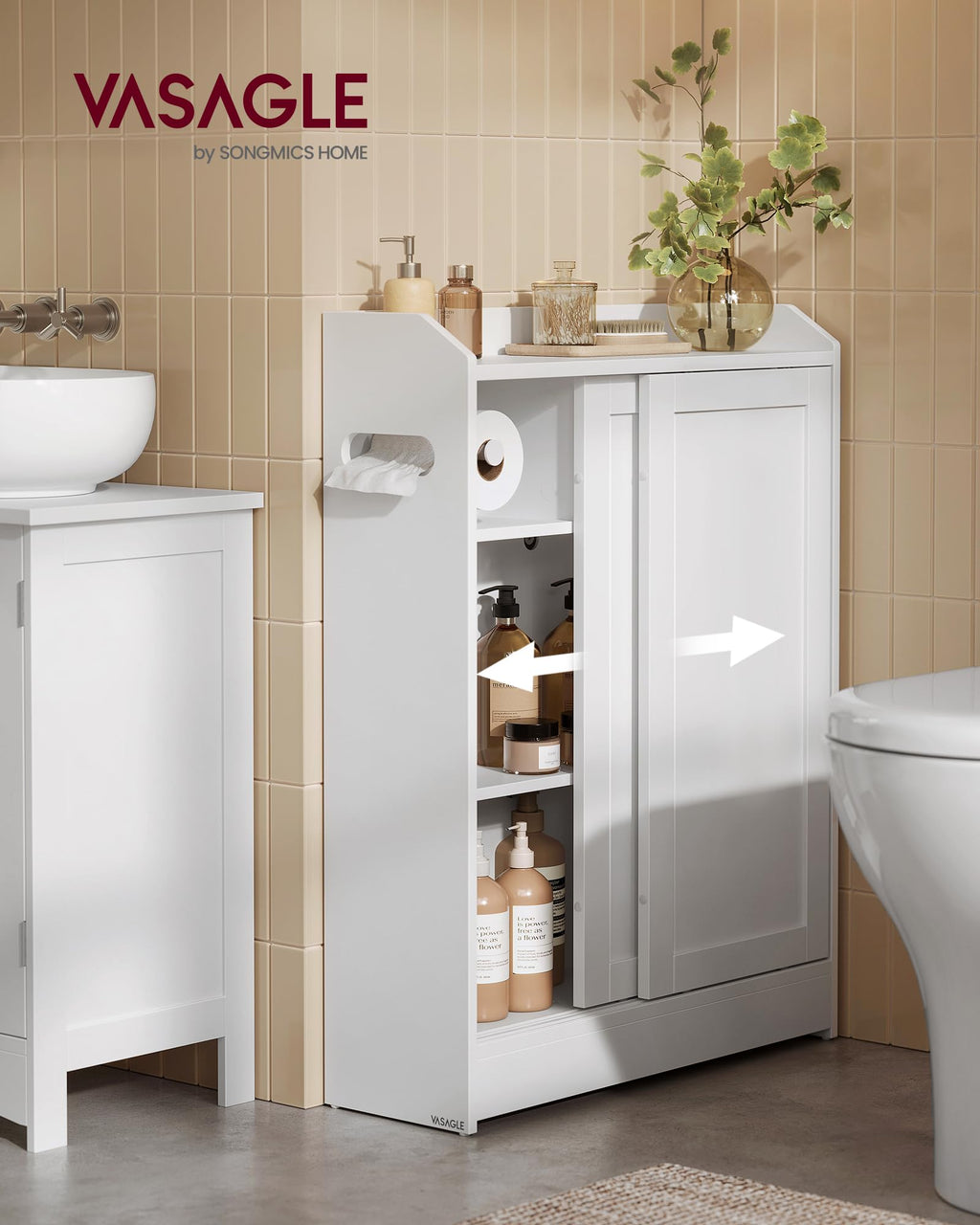 Slim Bathroom Storage Cabinet with Sliding Doors K879