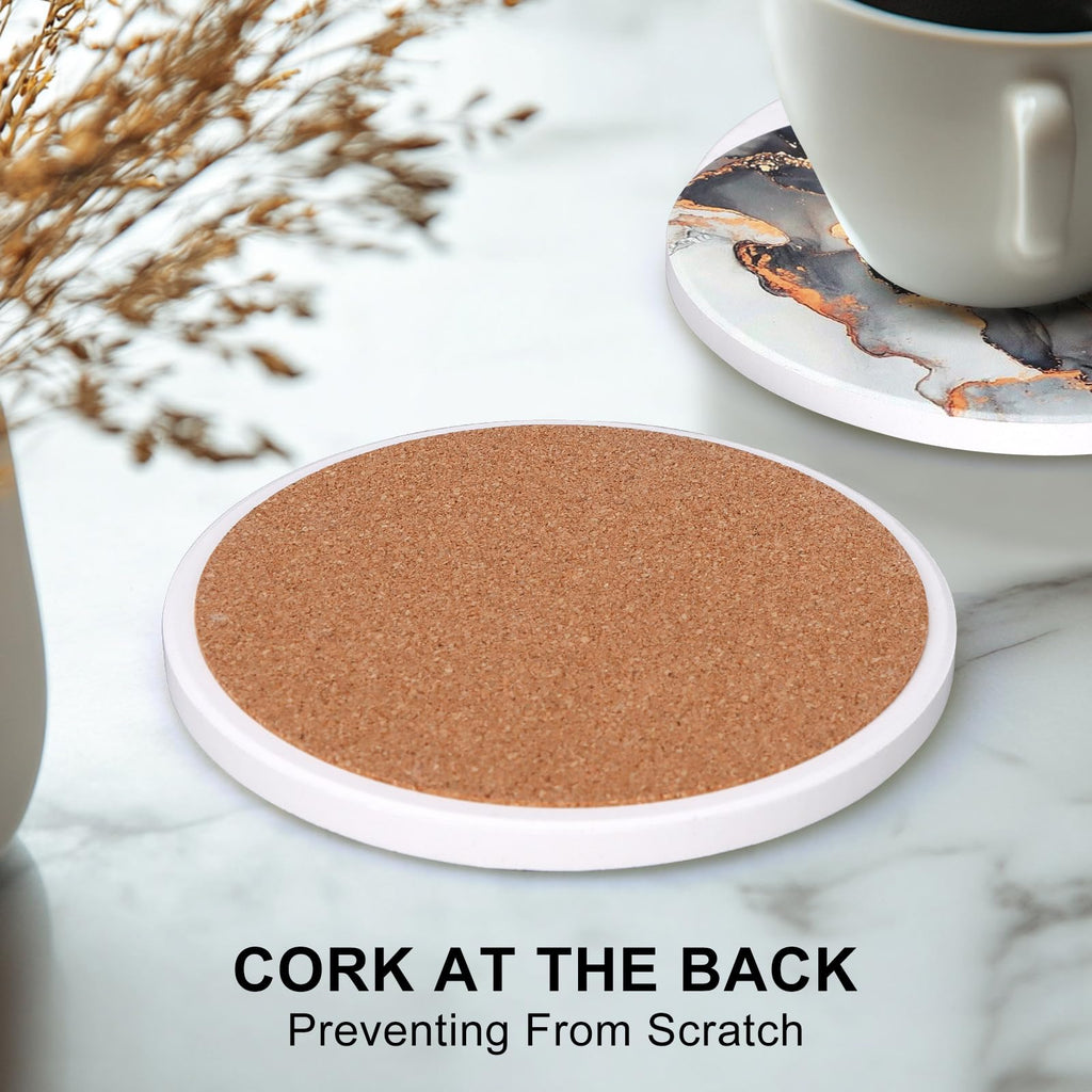 Black Marble Abstract Ceramic Coasters with Holder D717227