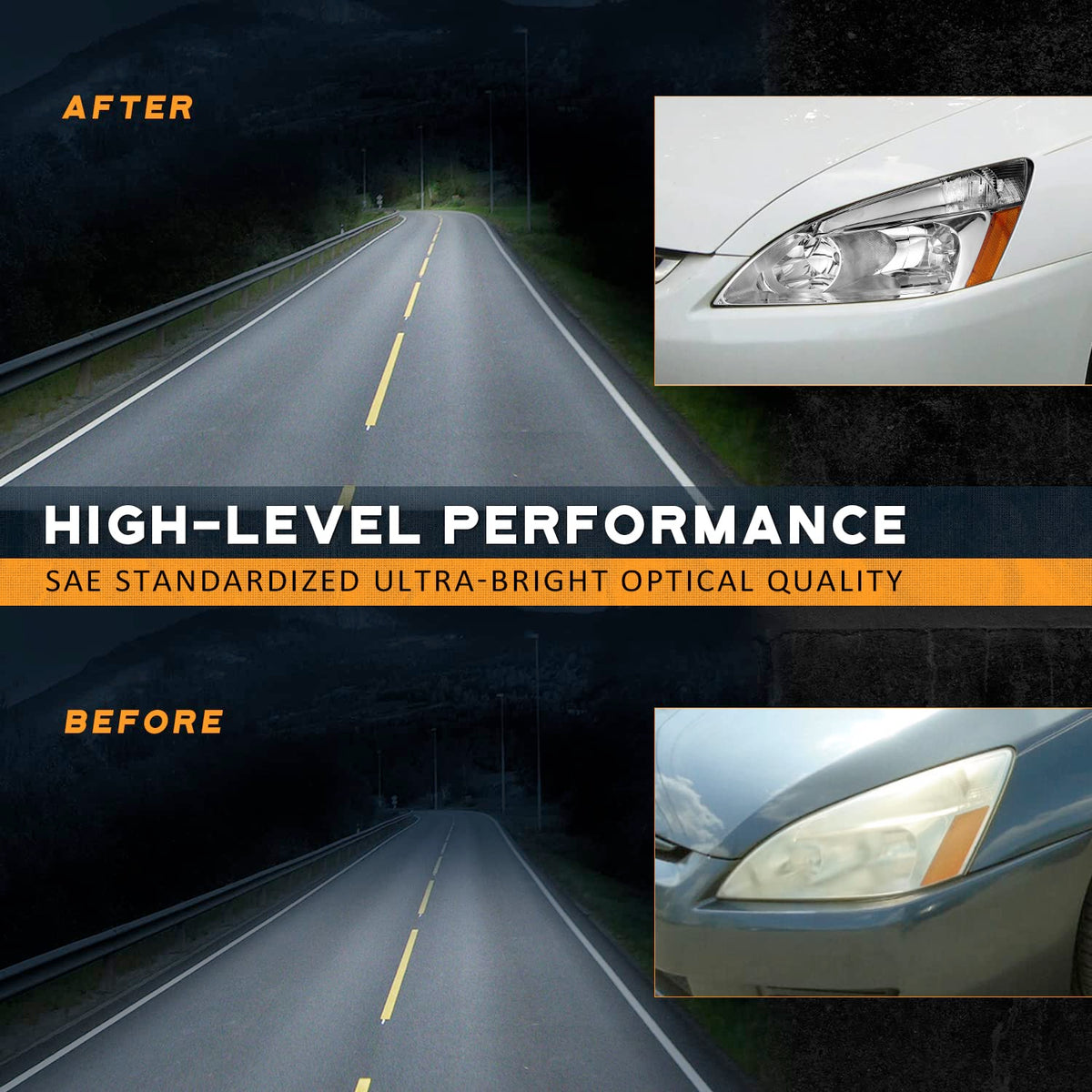Headlights for 2003-2007 Honda Accord Chrome Housing Amber Reflector Left+Right Y68402