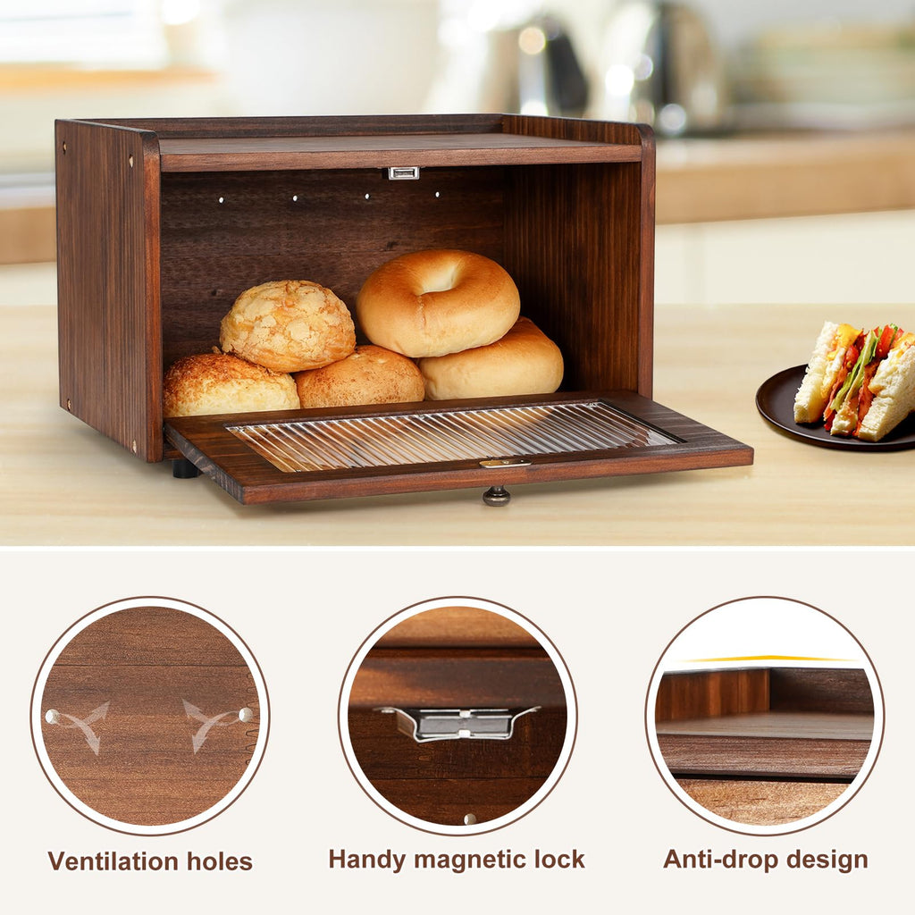 Wooden Bread Box with Acrylic Window U34372