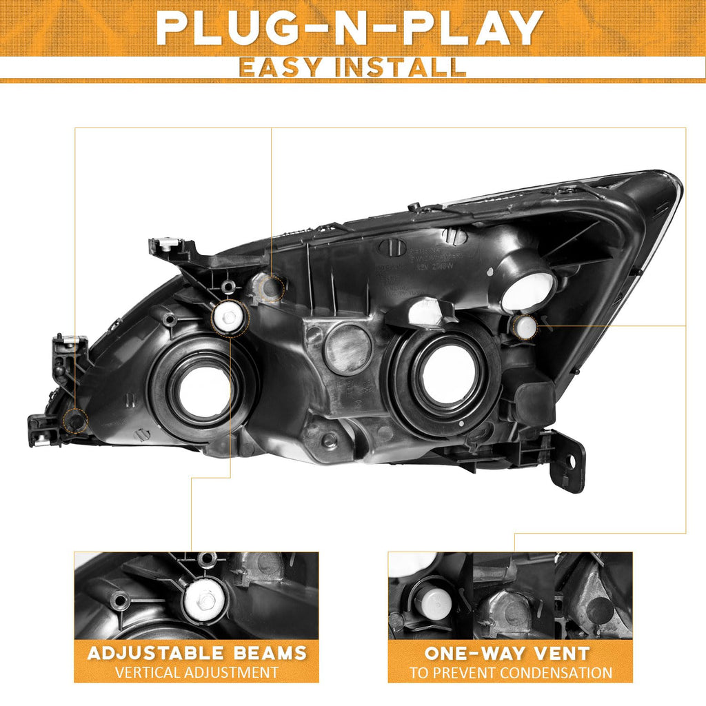 Headlights for 2003-2007 Honda Accord Chrome Housing Amber Reflector Left+Right Y68402