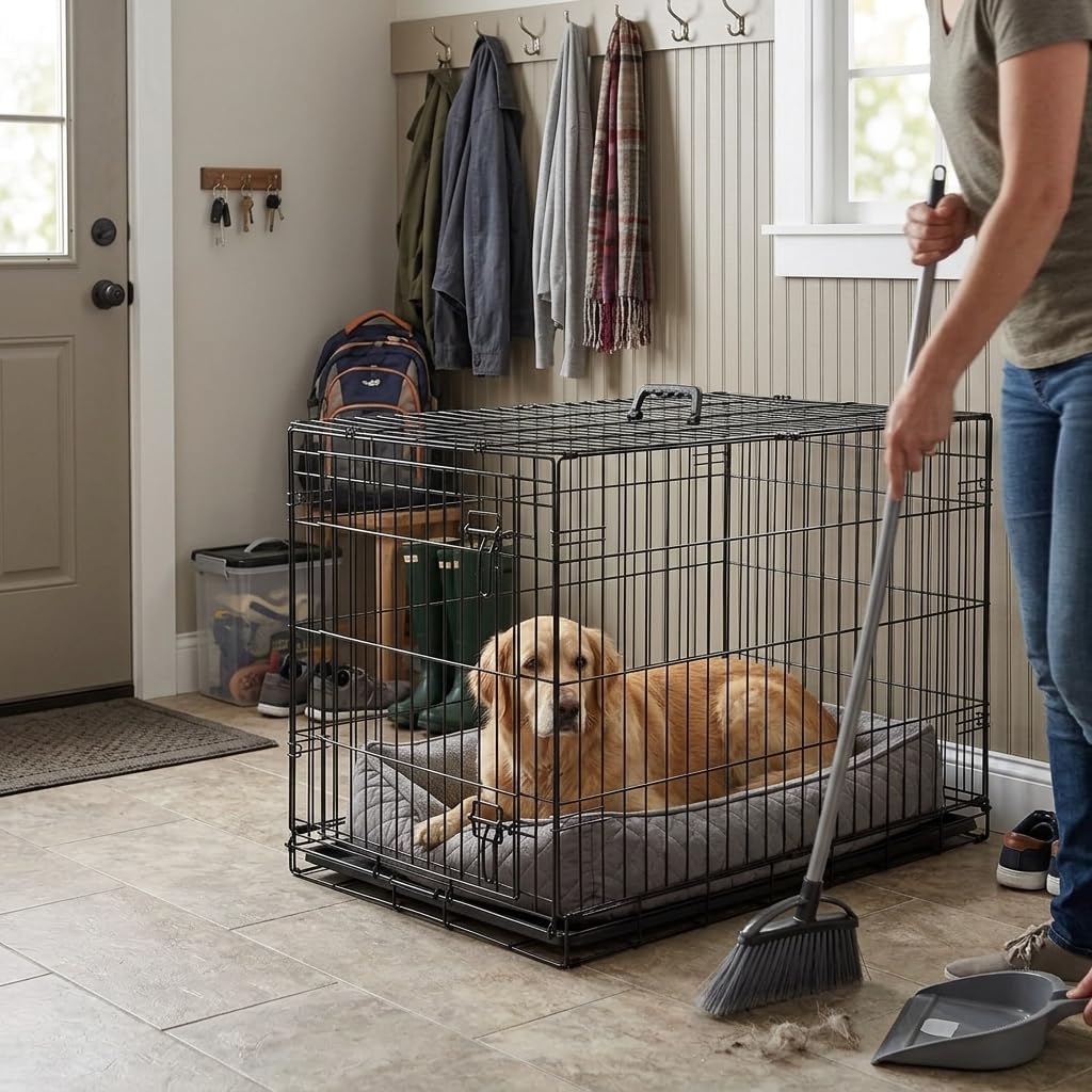 48 Inch Heavy Duty Folding Metal Wire Dog Crate with Double Doors B645747