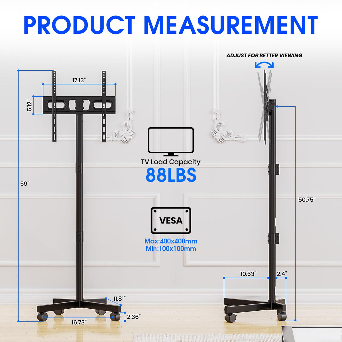 Black Rolling TV Stand for 23-60 Inch TVs D49273