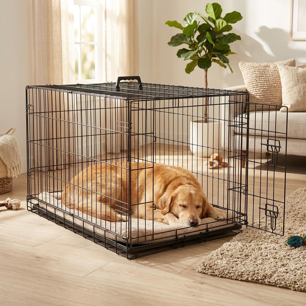 48 Inch Heavy Duty Folding Metal Wire Dog Crate with Double Doors B645747