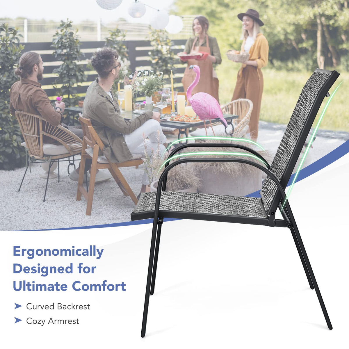 Stackable Wicker PE Rattan Patio Dining Chairs Set of 6 S93269