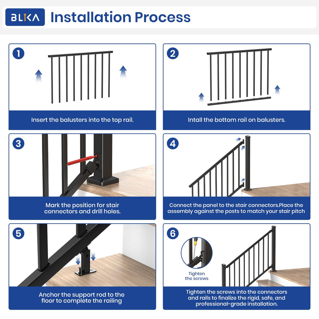 36 in. x 8 ft. Matte Black Aluminum Stair Railing Kit Y889912