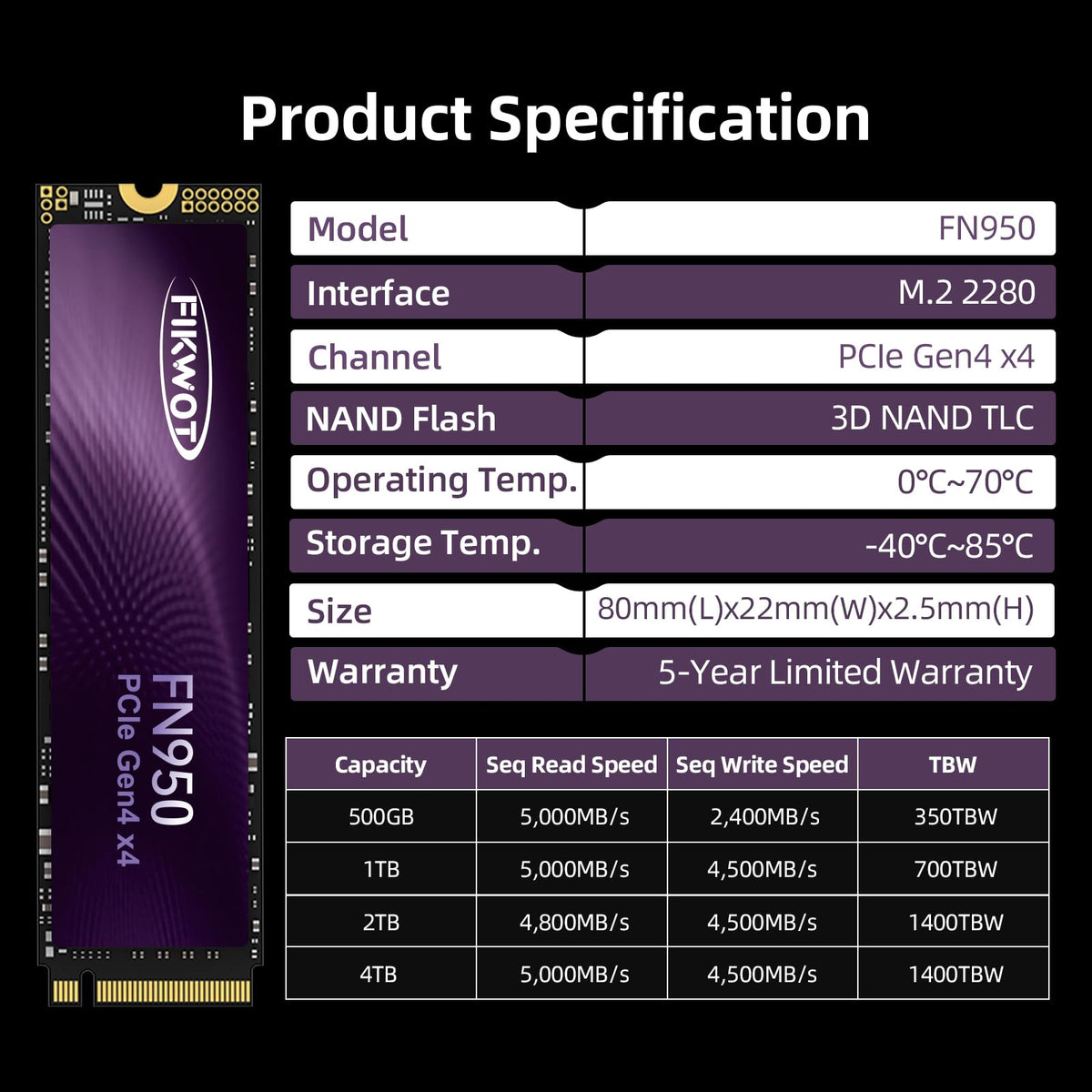 4TB NVMe SSD PCIe Gen4x4 M.2 2280 Internal Solid State Drive F8805