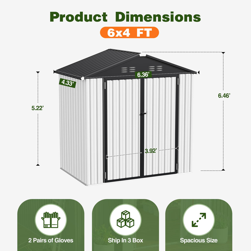 6 x 4 FT Waterproof Metal Outdoor Storage Shed V1695
