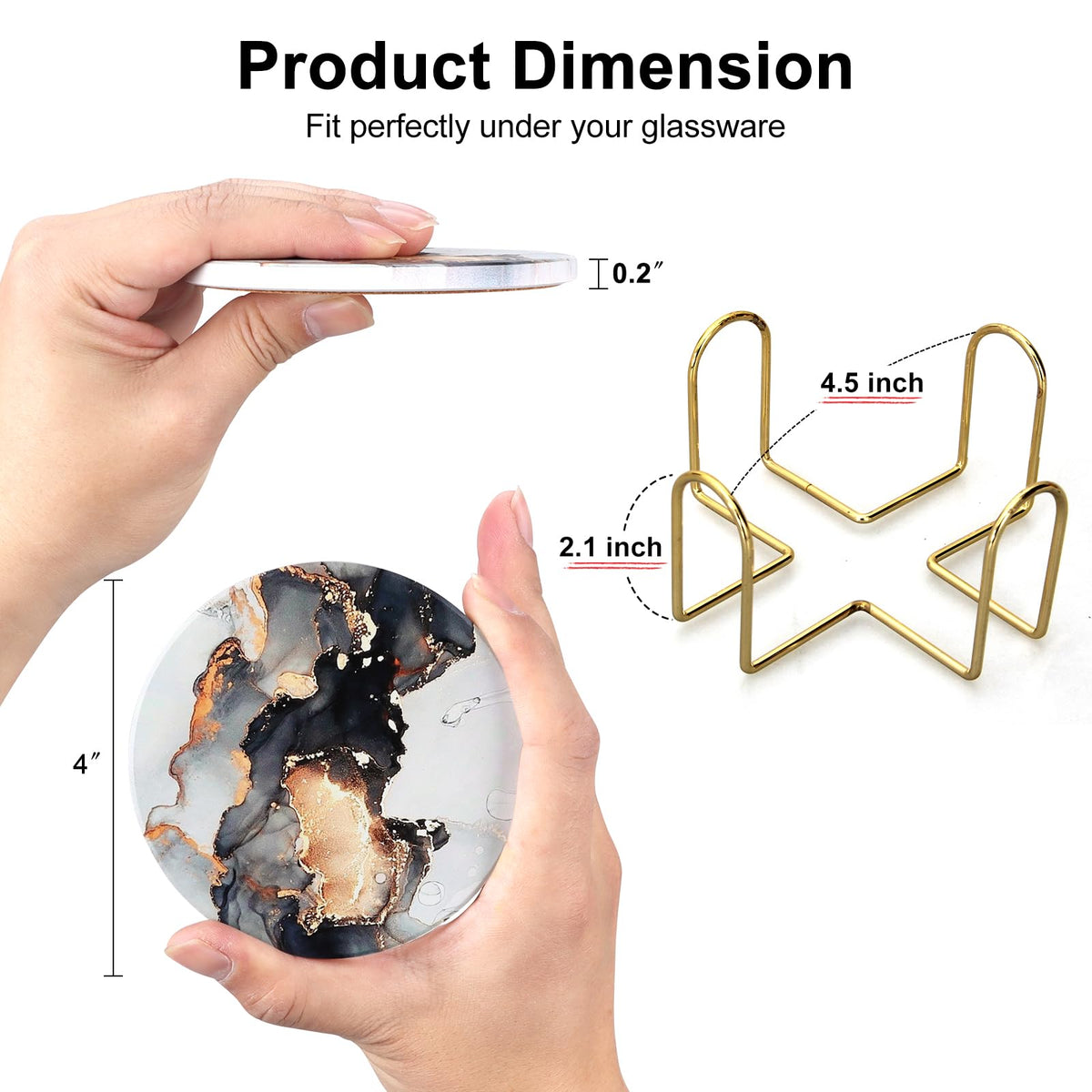 Black Marble Abstract Ceramic Coasters with Holder D717227