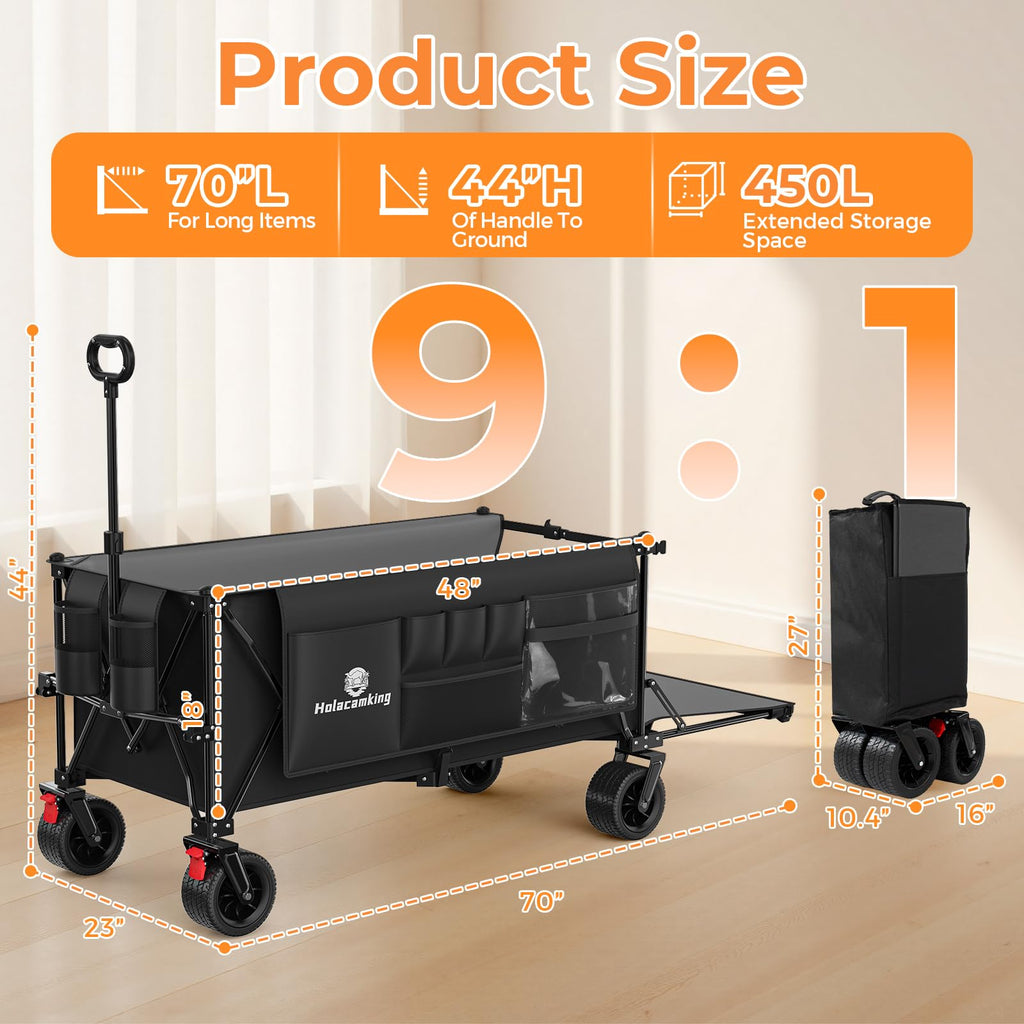 70”L Collapsible Wagon Cart with Big Wheels, Black D9413