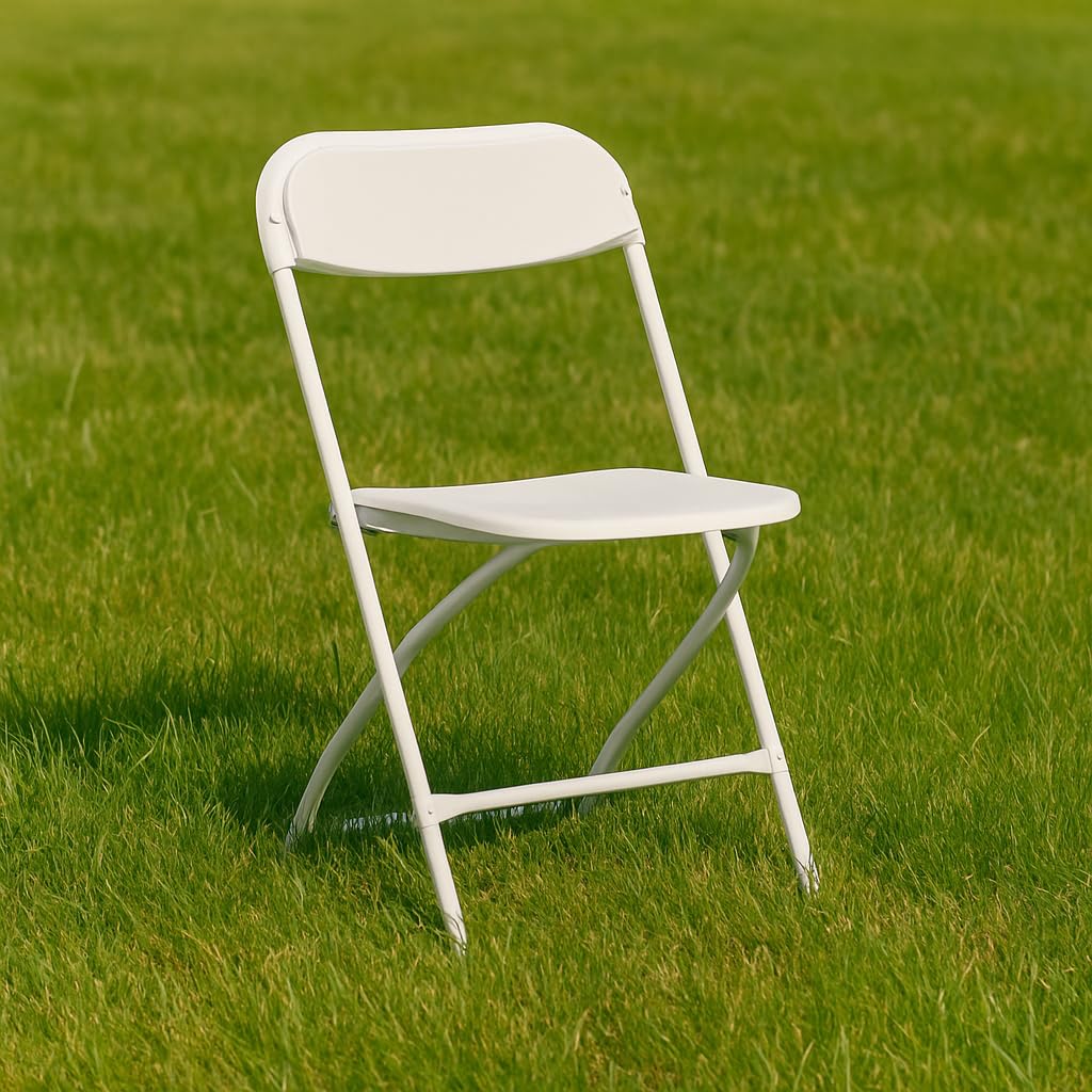White Plastic Folding Chairs Set of 10 Steel Frame I9030