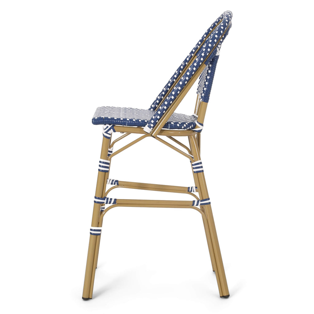 Set of 2 Teal Blue White Bar Stool with Aluminum M6817
