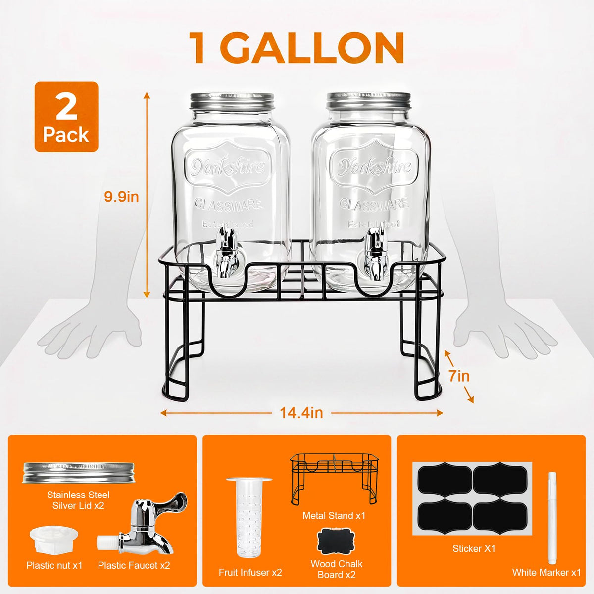 1-Gallon Beverage Dispenser 2 Pack with Stand W438673