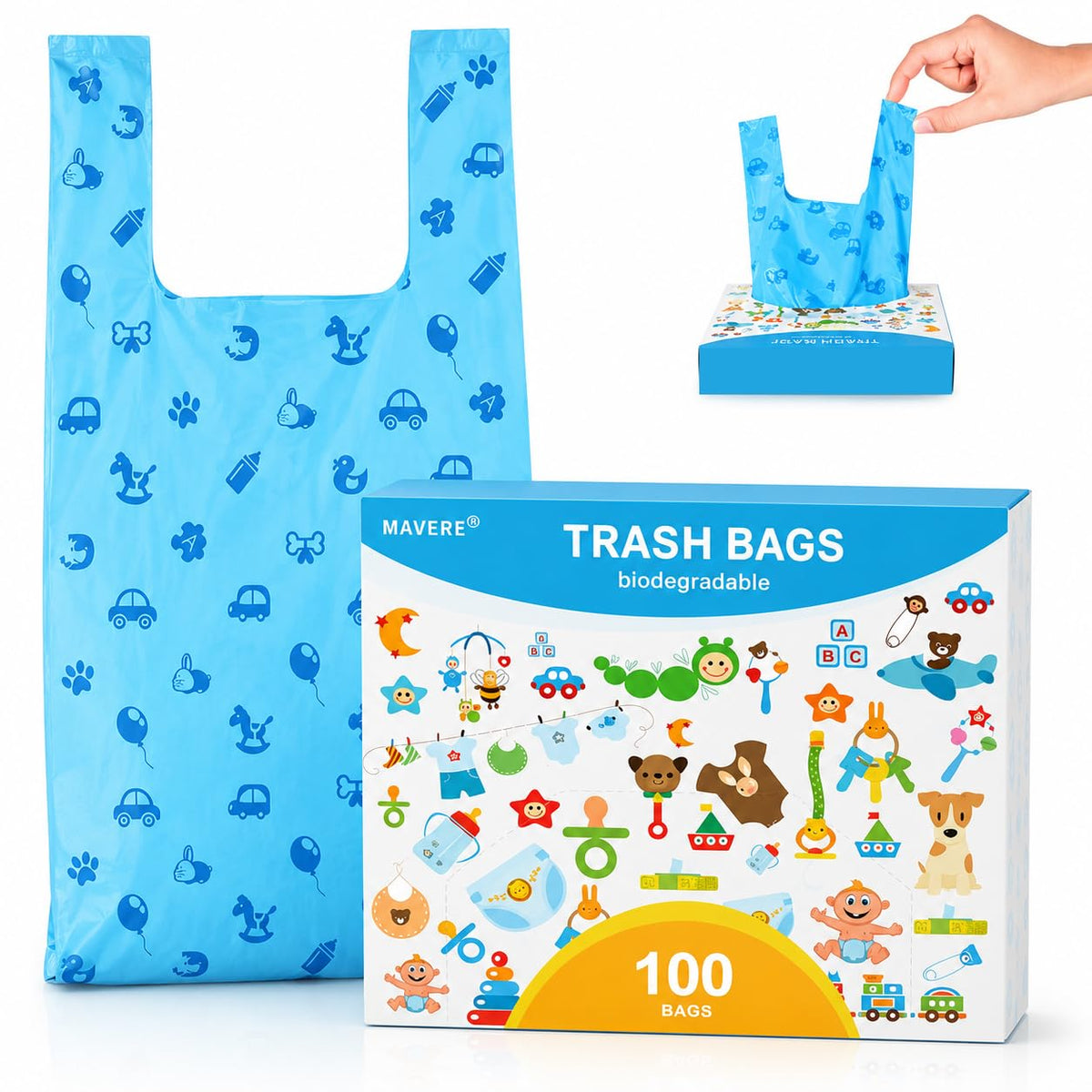 Cat Litter Poop Pick-Up Bags with Handles, Leak Proof, Unscented, 100 bags Y84591