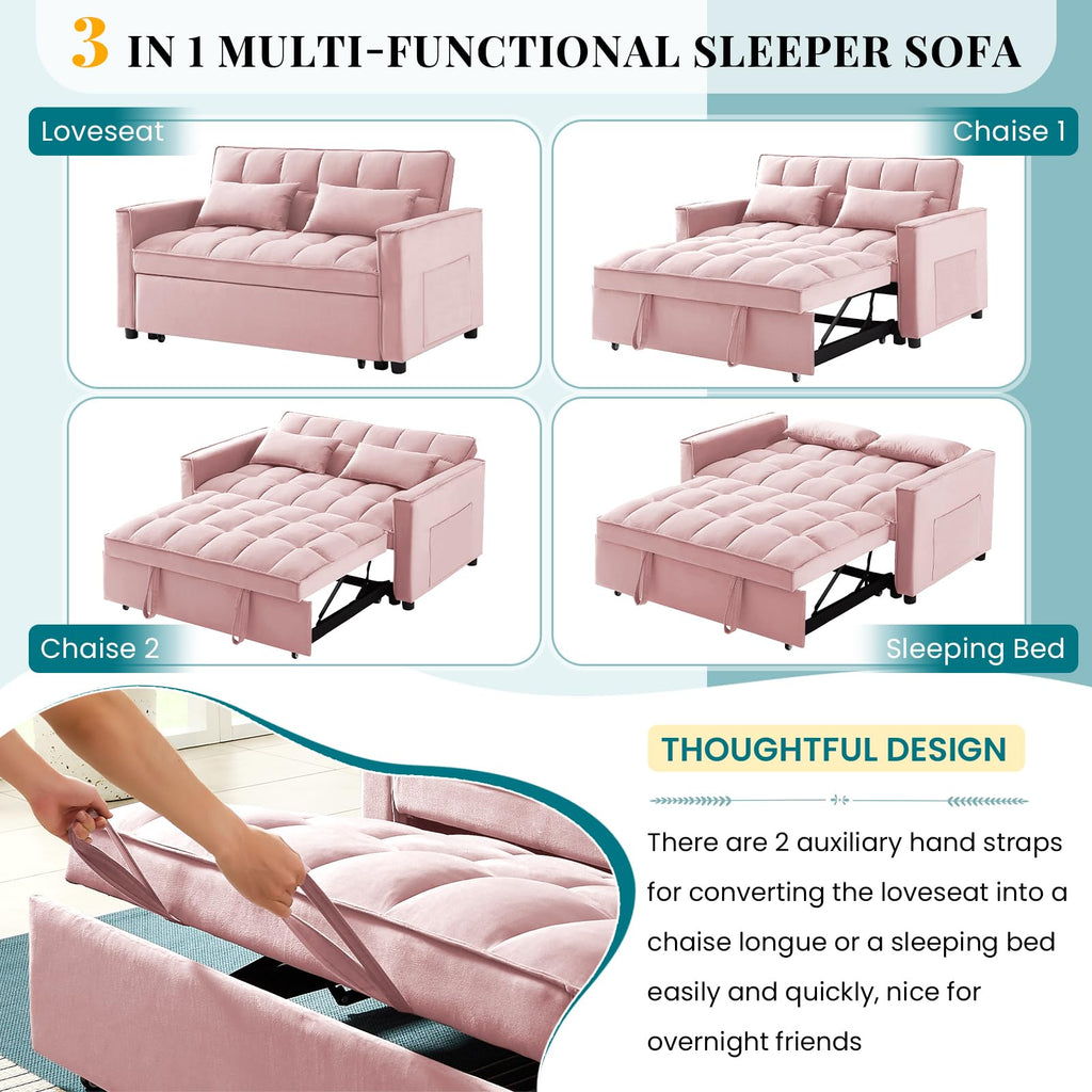 Pink Velvet Convertible Sleeper Sofa Bed X395