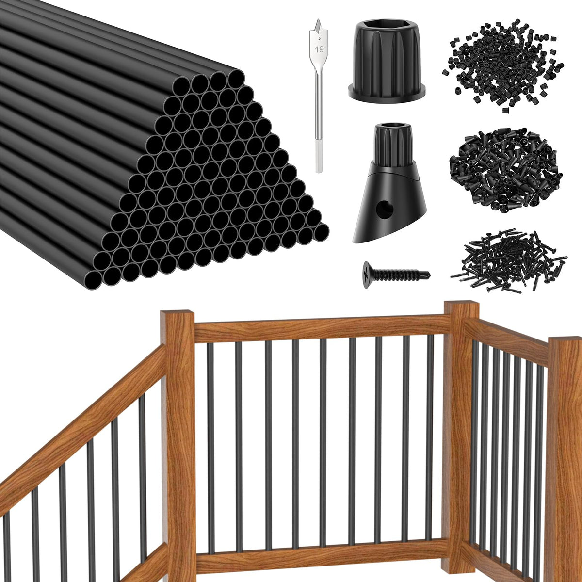 100 Pack 26" Round Black Aluminum Deck Balusters F159003