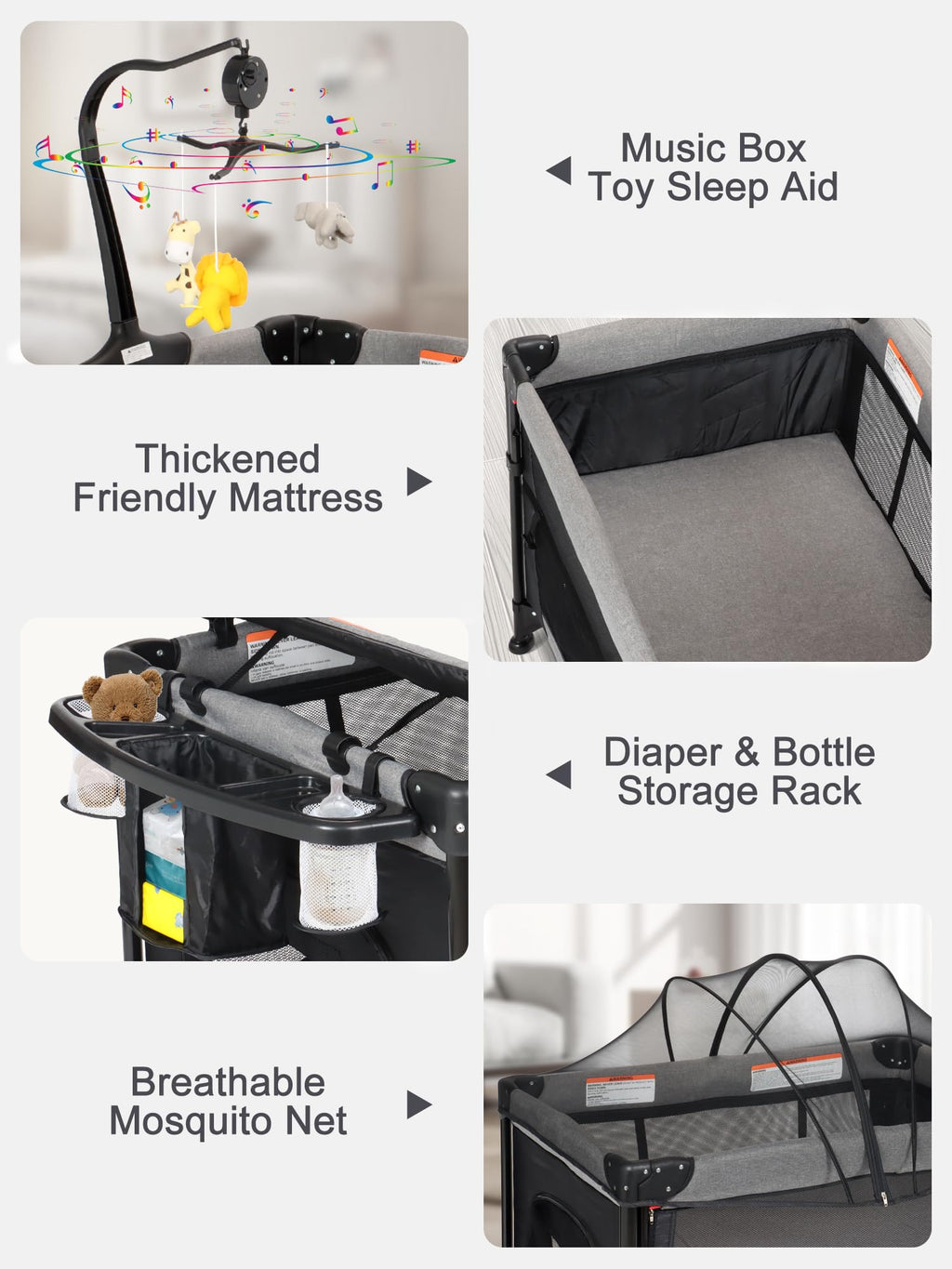 Baby Bassinet, Pack and Play with Bassinet, Bedside Sleeper with Diaper Changer K6198